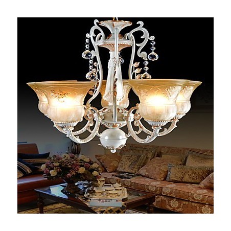 Biely luster Päť svetiel Vzor Sklenené Tienidlo Ruka Pozlátené European Retro Classic Biely luster Päť svetiel Vzor Sklenené Tienidlo Ruka Pozlátené European Retro Classic