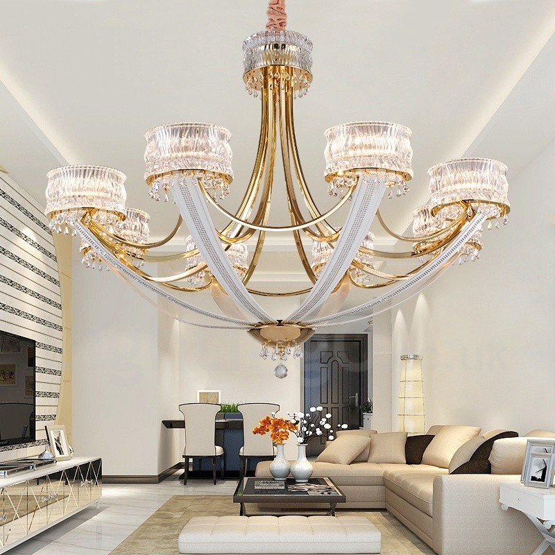 Moderný Contemporary 8 ľahký oceľový luster s krištáľovým tienidlom