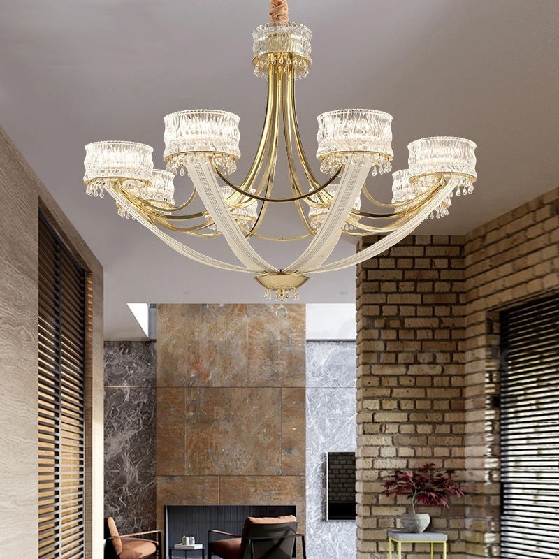 Moderný Contemporary 8 ľahký oceľový luster s krištáľovým tienidlom
