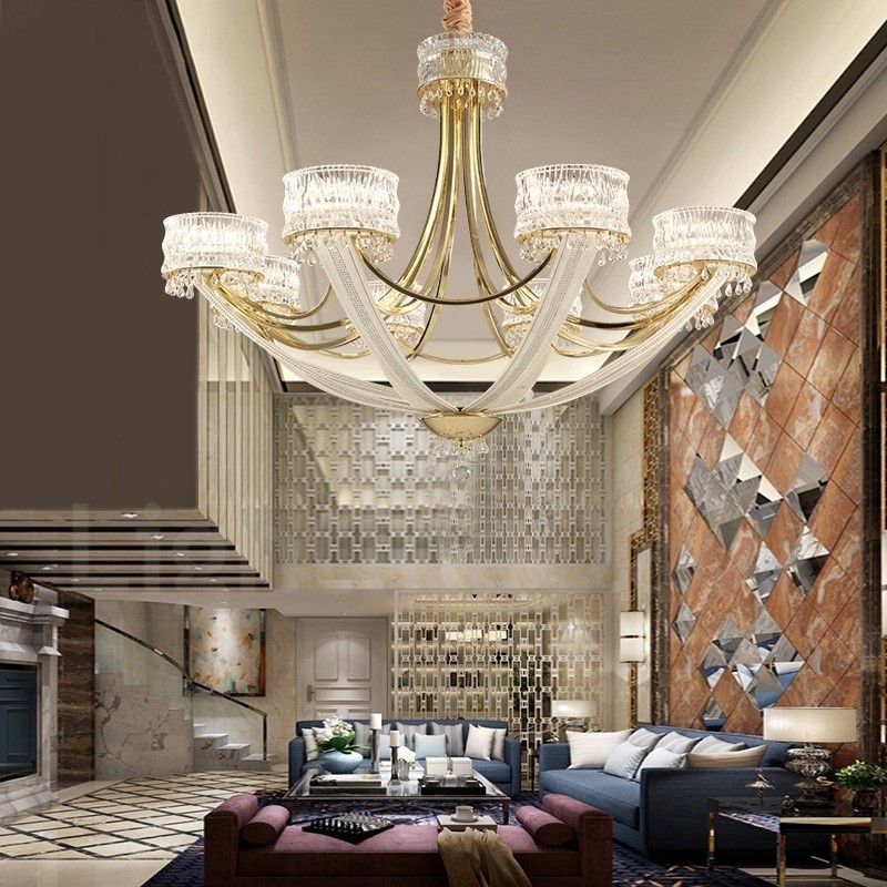 Moderný Contemporary 8 ľahký oceľový luster s krištáľovým tienidlom