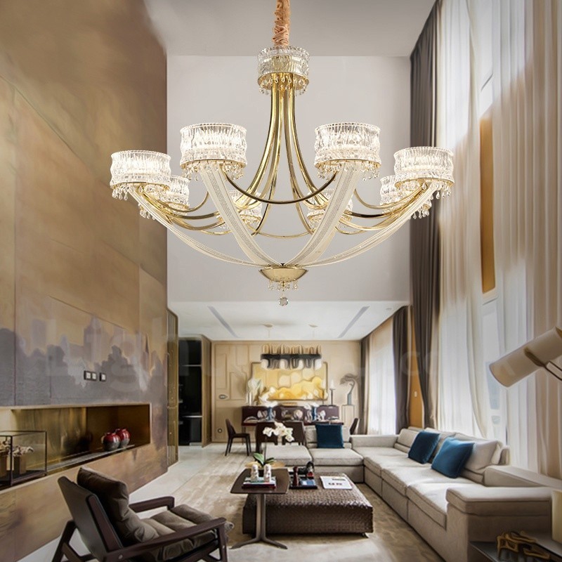 Moderný Contemporary 8 ľahký oceľový luster s krištáľovým tienidlom