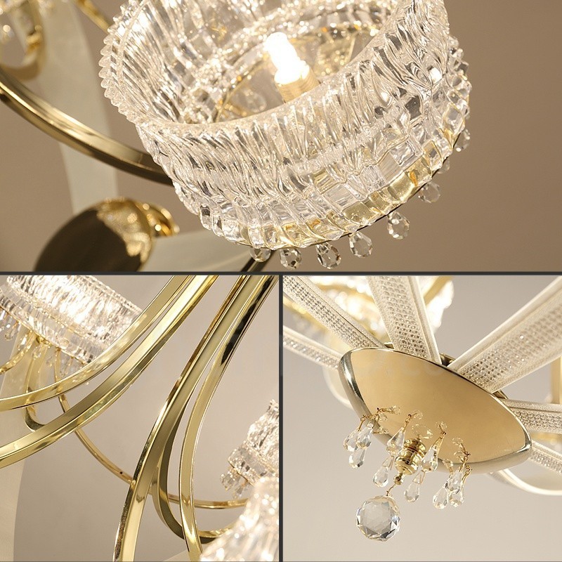 Moderný Contemporary 8 ľahký oceľový luster s krištáľovým tienidlom