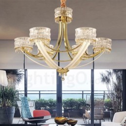Moderný súčasný 6 ľahký oceľový luster s krištáľovým tienidlom