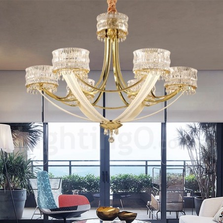 Moderný súčasný 6 ľahký oceľový luster s krištáľovým tienidlom Moderný súčasný 6 ľahký oceľový luster s krištáľovým tienidlom