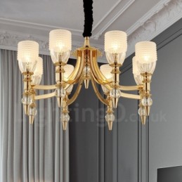Stredomorský 8 ľahký oceľový luster so skleneným tienidlom