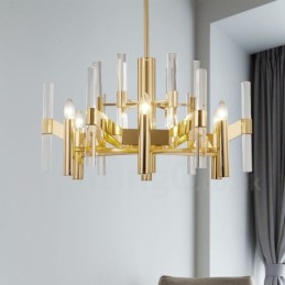 Moderný súčasný 8 ľahký kovový luster s krištáľovým tienidlom