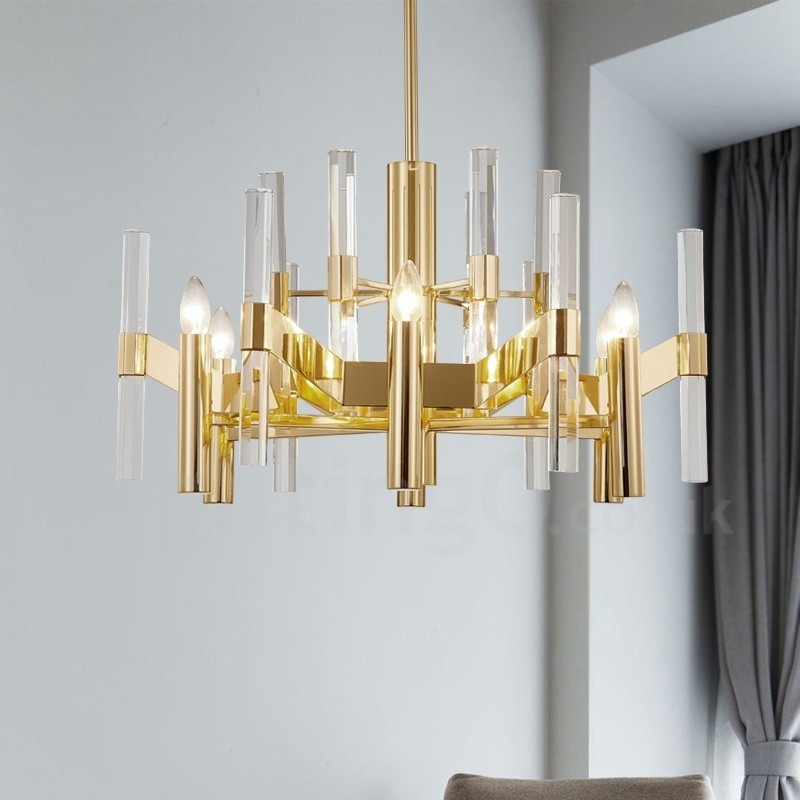 Moderný súčasný 8 ľahký kovový luster s krištáľovým tienidlom