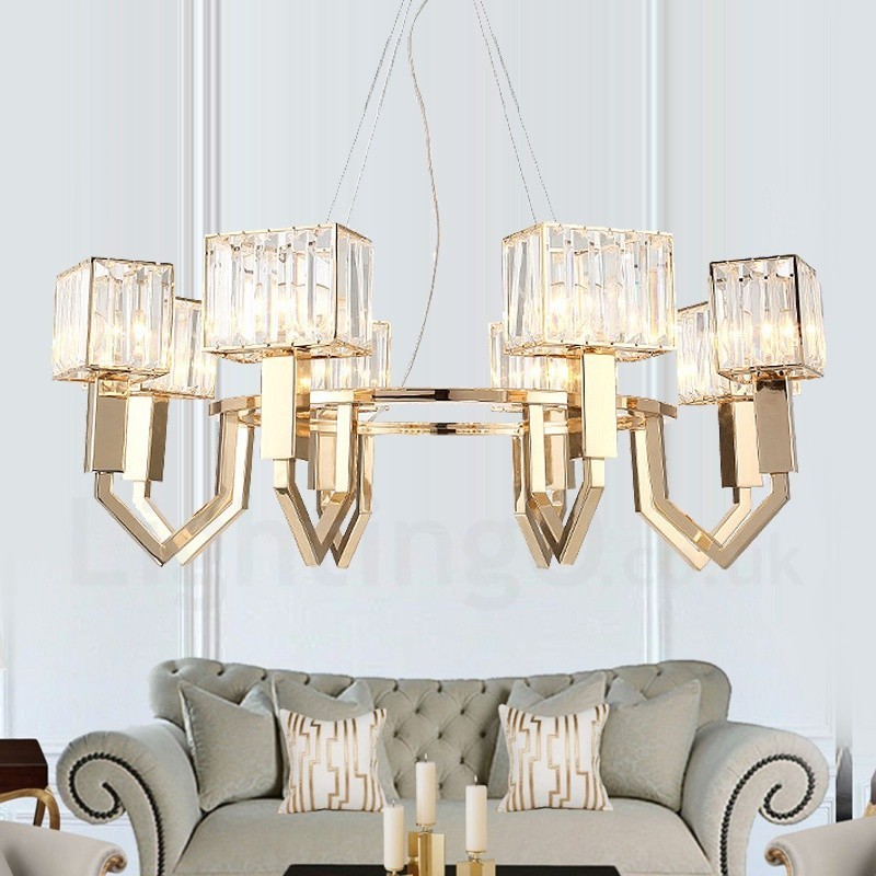 Moderné súčasné 8 ľahké oceľové závesné svietidlo s krištáľovým tienidlom