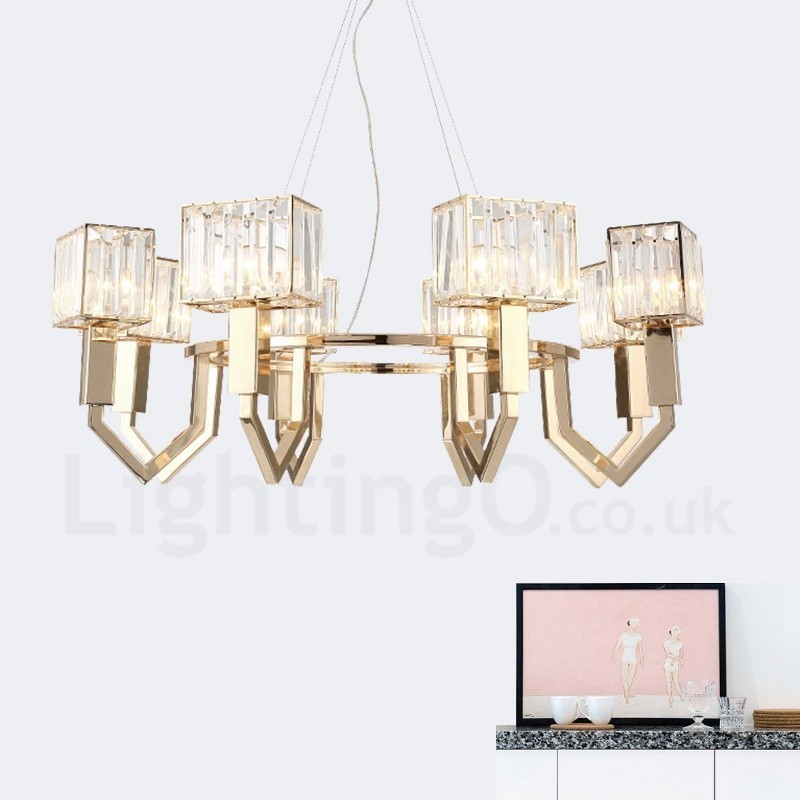 Moderné súčasné 8 ľahké oceľové závesné svietidlo s krištáľovým tienidlom