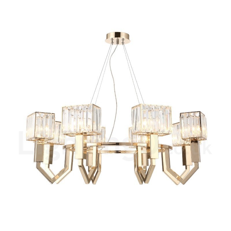 Moderné súčasné 8 ľahké oceľové závesné svietidlo s krištáľovým tienidlom