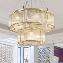 Moderné súčasné 11 ľahké oceľové závesné svietidlo s tienidlom CrystalGlass
