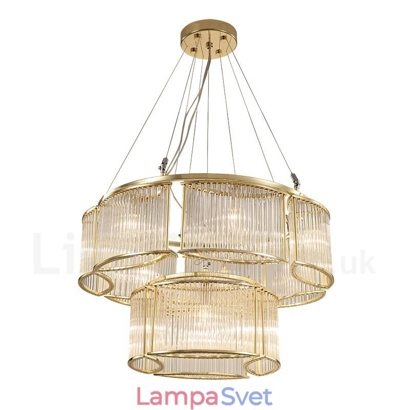 Moderné súčasné 11 ľahké oceľové závesné svietidlo s tienidlom CrystalGlass