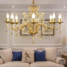 Rustic Lodge 8 Light Crystal Oceľový luster s látkovým tienidlom