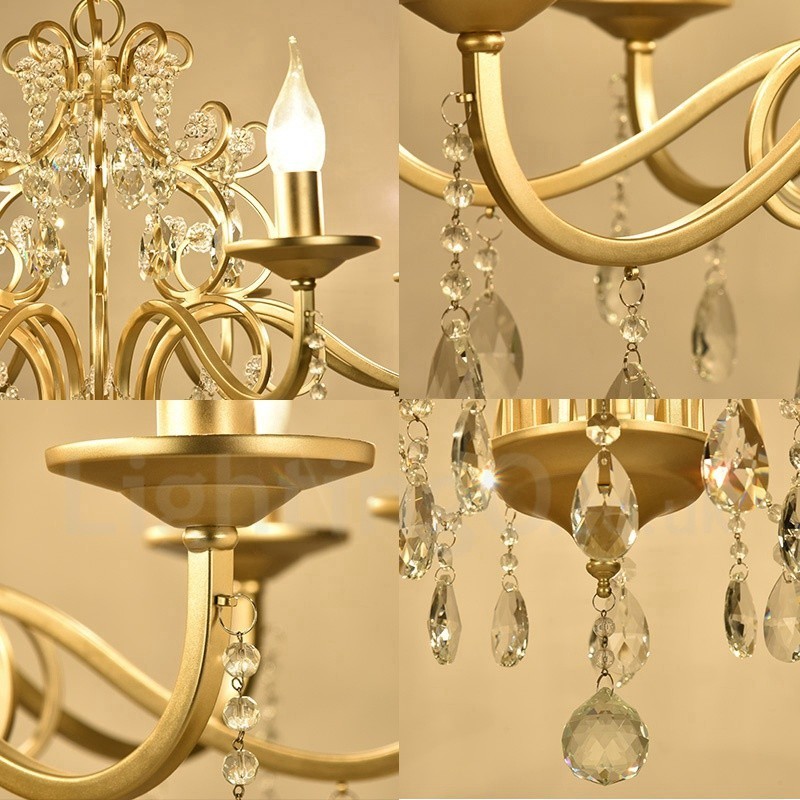 Rustic Lodge 8 Light Crystal Oceľový luster s látkovým tienidlom