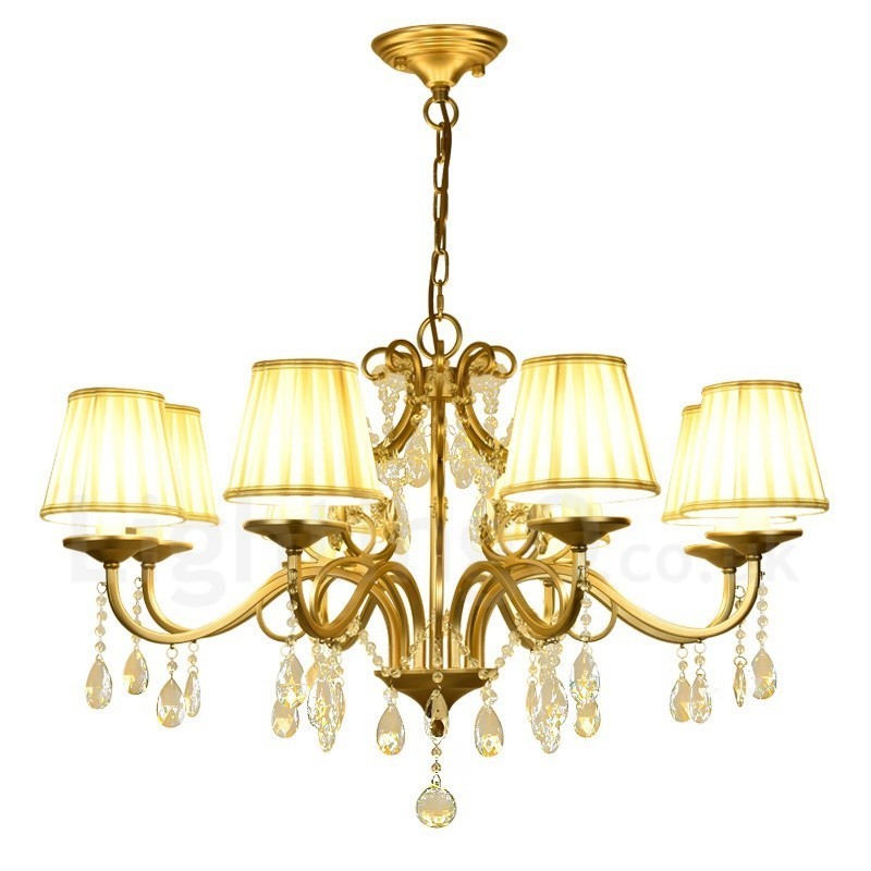 Rustic Lodge 8 Light Crystal Oceľový luster s látkovým tienidlom