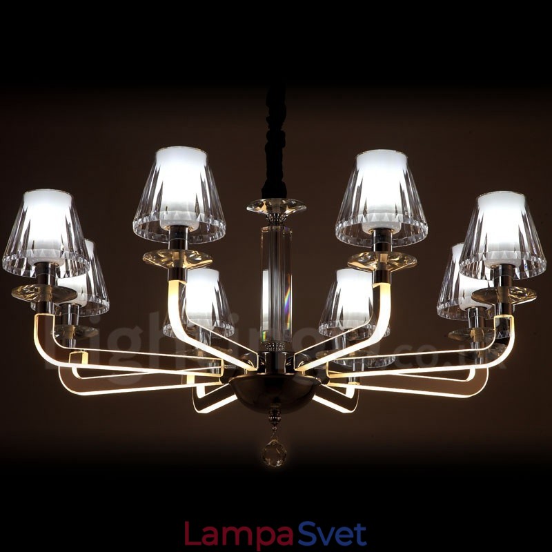 Stmievateľný moderný súčasný 8 ľahký krištáľový luster so skleneným tienidlom