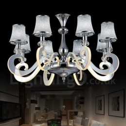 Stmievateľný moderný súčasný 8 ľahký oceľový luster so skleneným tienidlom
