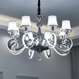 Stmievateľný moderný súčasný 8 ľahký oceľový luster so skleneným tienidlom