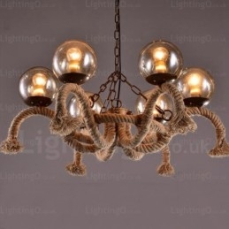 6 Light Vintage Retro závesné svietidlo so skleneným tienidlom