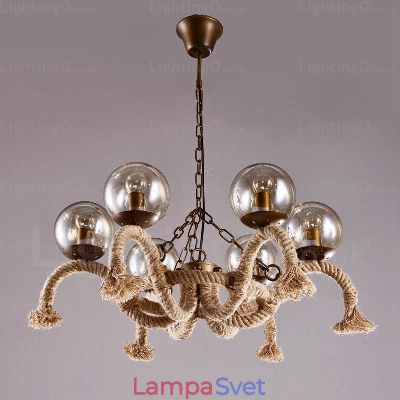 6 Light Vintage Retro závesné svietidlo so skleneným tienidlom