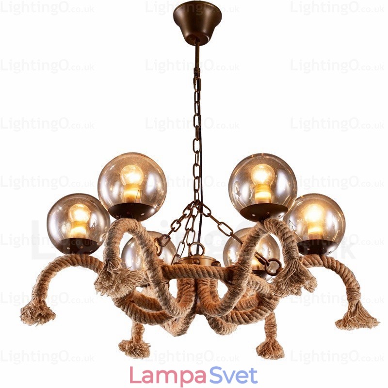 6 Light Vintage Retro závesné svietidlo so skleneným tienidlom
