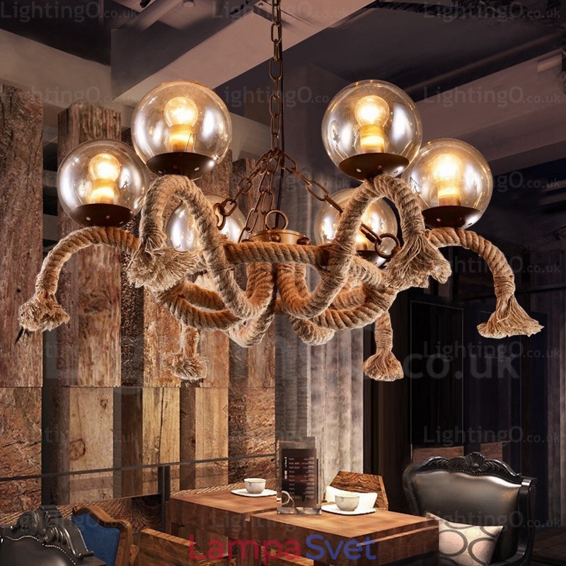 6 Light Vintage Retro závesné svietidlo so skleneným tienidlom