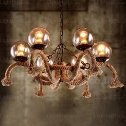 6 Light Vintage Retro závesné svietidlo so skleneným tienidlom