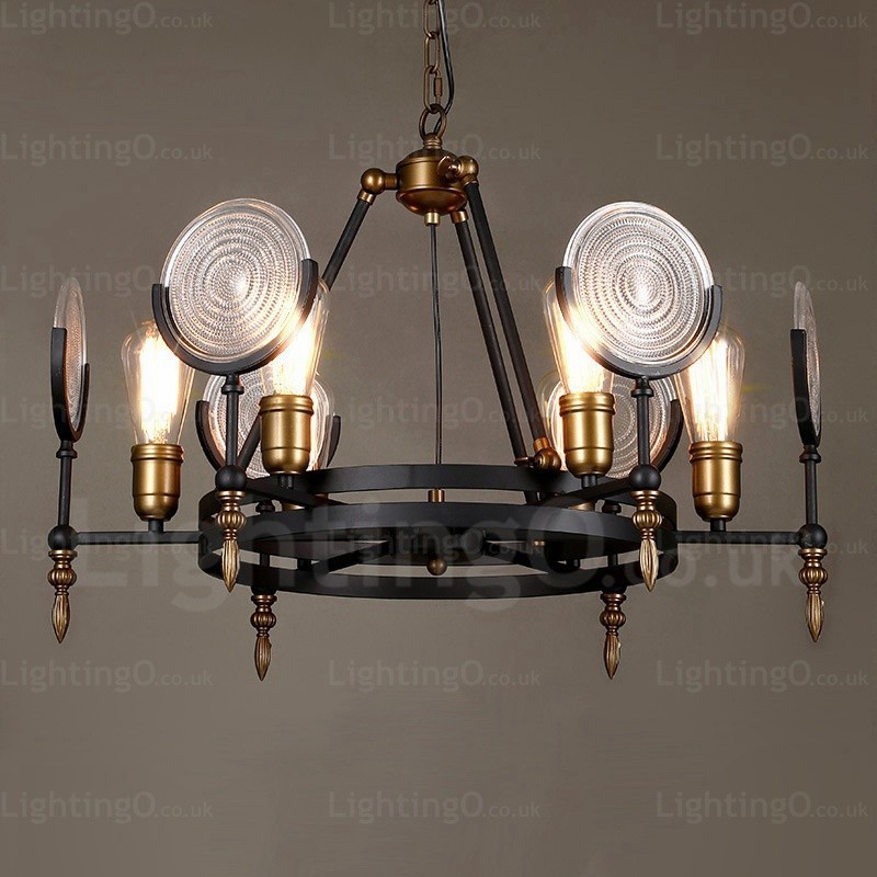 6 Light Vintage Retro závesné svietidlo so skleneným tienidlom
