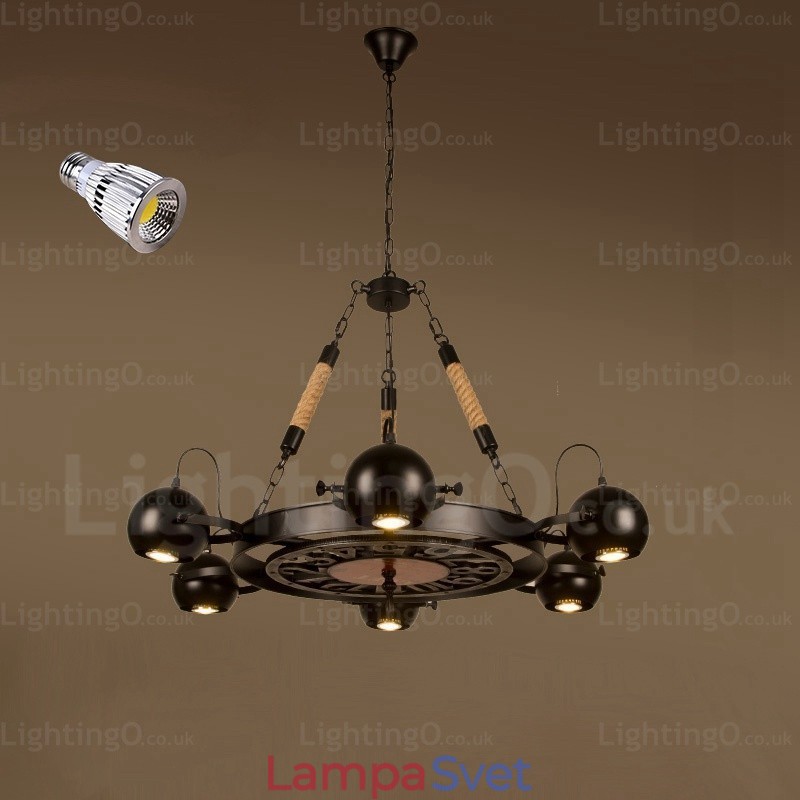6 Light Vintage retro závesné svietidlo s tienidlom z nehrdzavejúcej ocele