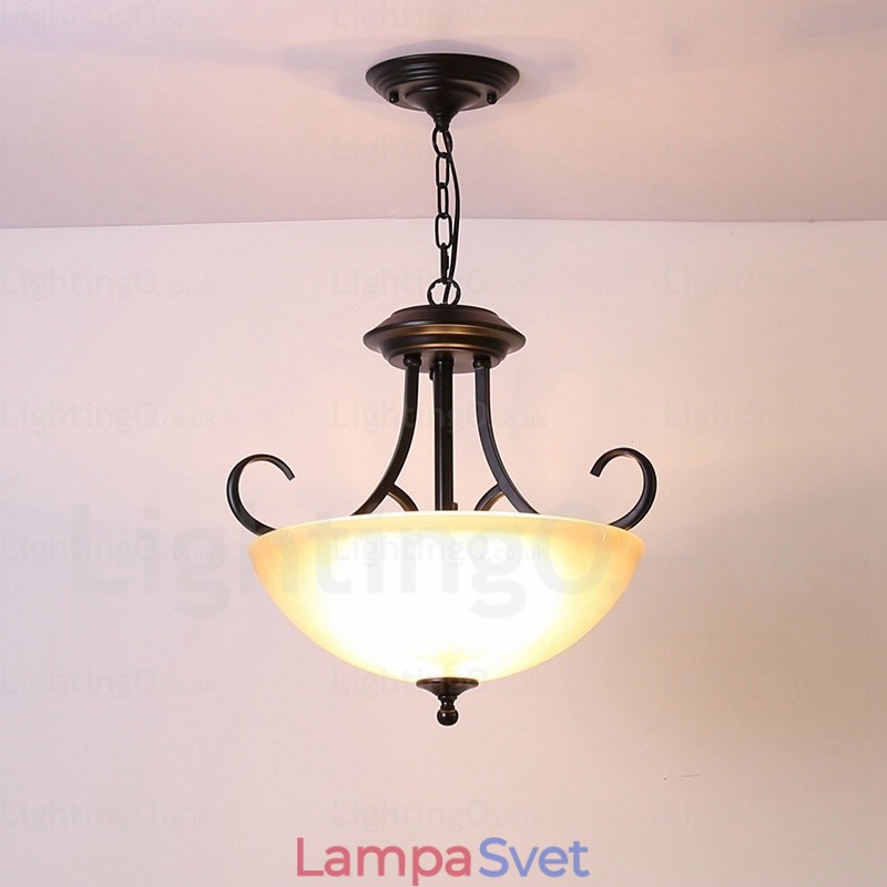 3 Svetlé vidiecke rustikálne závesné svietidlo so skleneným tienidlom
