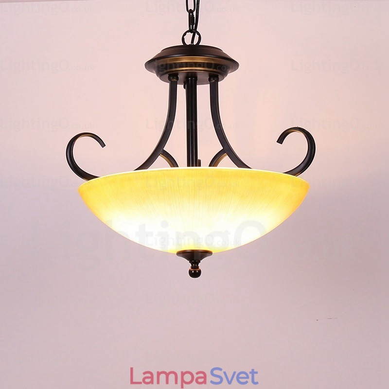 3 Svetlé vidiecke rustikálne závesné svietidlo so skleneným tienidlom