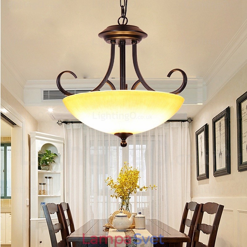 3 Svetlé vidiecke rustikálne závesné svietidlo so skleneným tienidlom