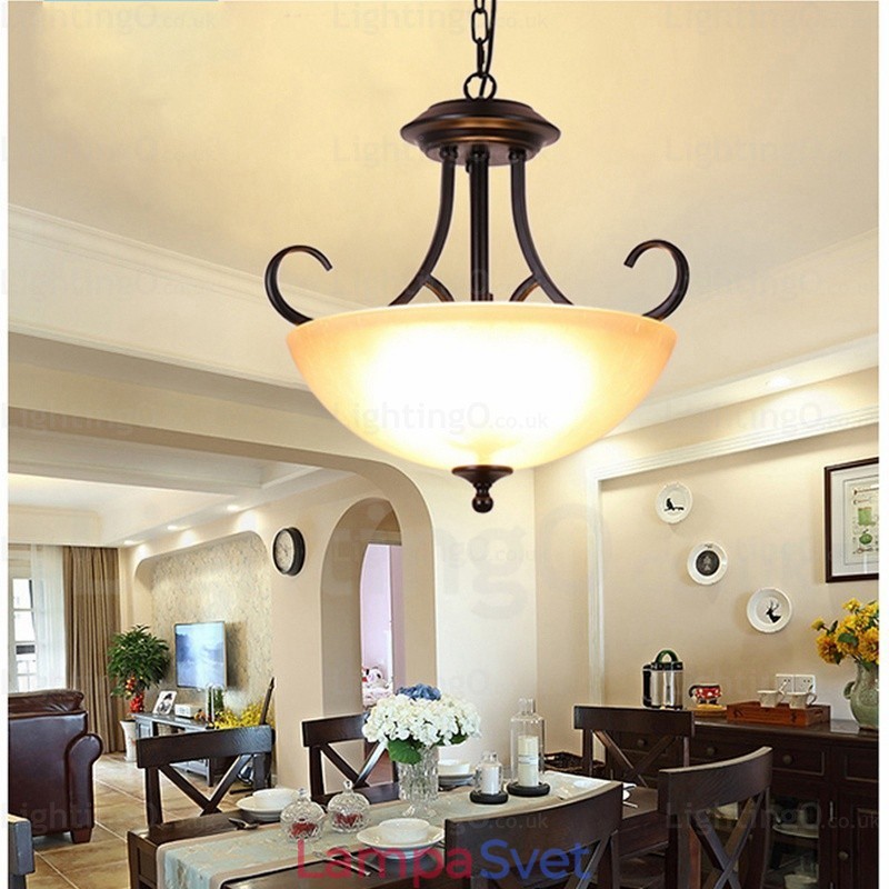 3 Svetlé vidiecke rustikálne závesné svietidlo so skleneným tienidlom