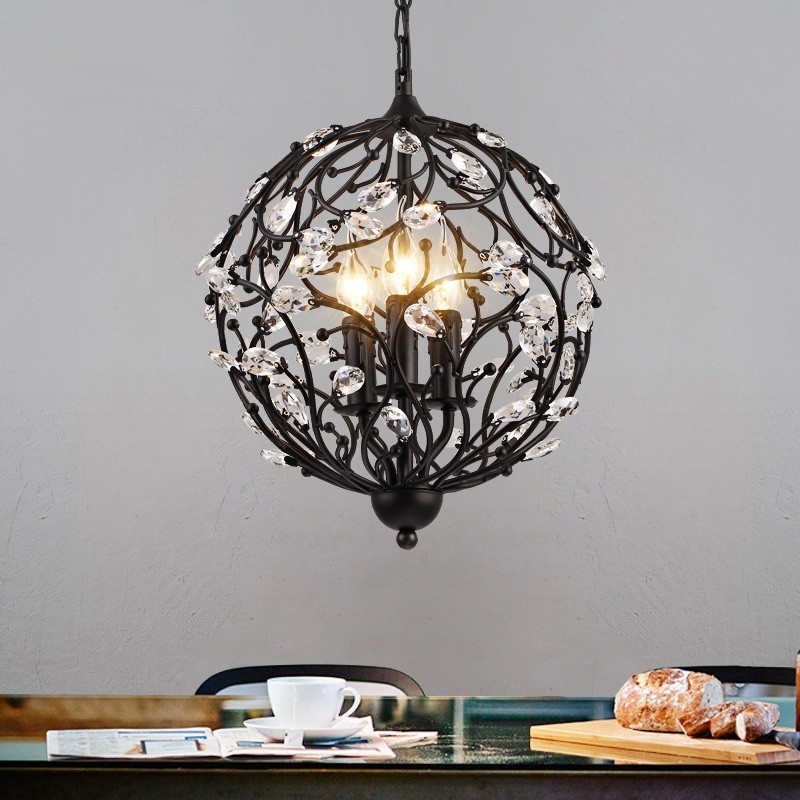 3 Light Vintage Retro Globe Crystal Závesné svietidlo