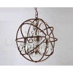 4 Svetlo s priemerom 40 cm Vintage Crystal Globe Maľba Kovový luster Hrdzavá farba Závesné svetlo