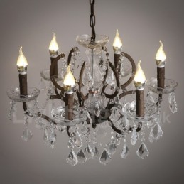 6 Svetlo s priemerom 60CM Vintage Crystal Maľba Kovový luster Hrdzavá železná farba Závesné svetlo