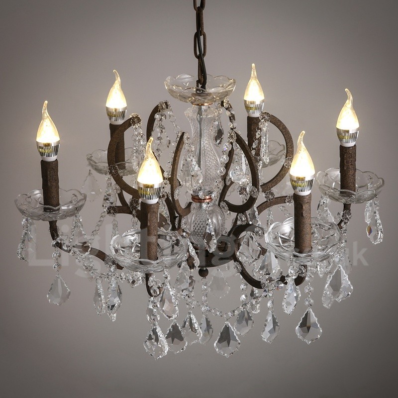 6 Svetlo s priemerom 60CM Vintage Crystal Maľba Kovový luster Hrdzavá železná farba Závesné svetlo