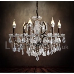6 Svetlo s priemerom 60CM Vintage Crystal Maľba Kovový luster Hrdzavá železná farba Závesné svetlo