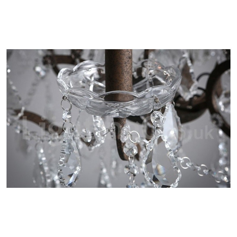 6 Svetlo s priemerom 60CM Vintage Crystal Maľba Kovový luster Hrdzavá železná farba Závesné svetlo