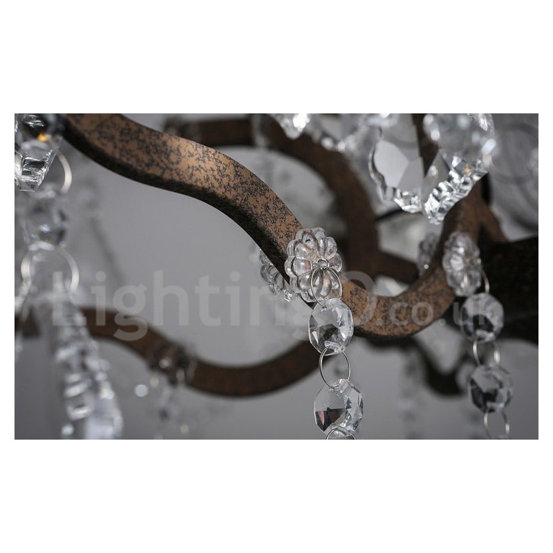 6 Svetlo s priemerom 60CM Vintage Crystal Maľba Kovový luster Hrdzavá železná farba Závesné svetlo
