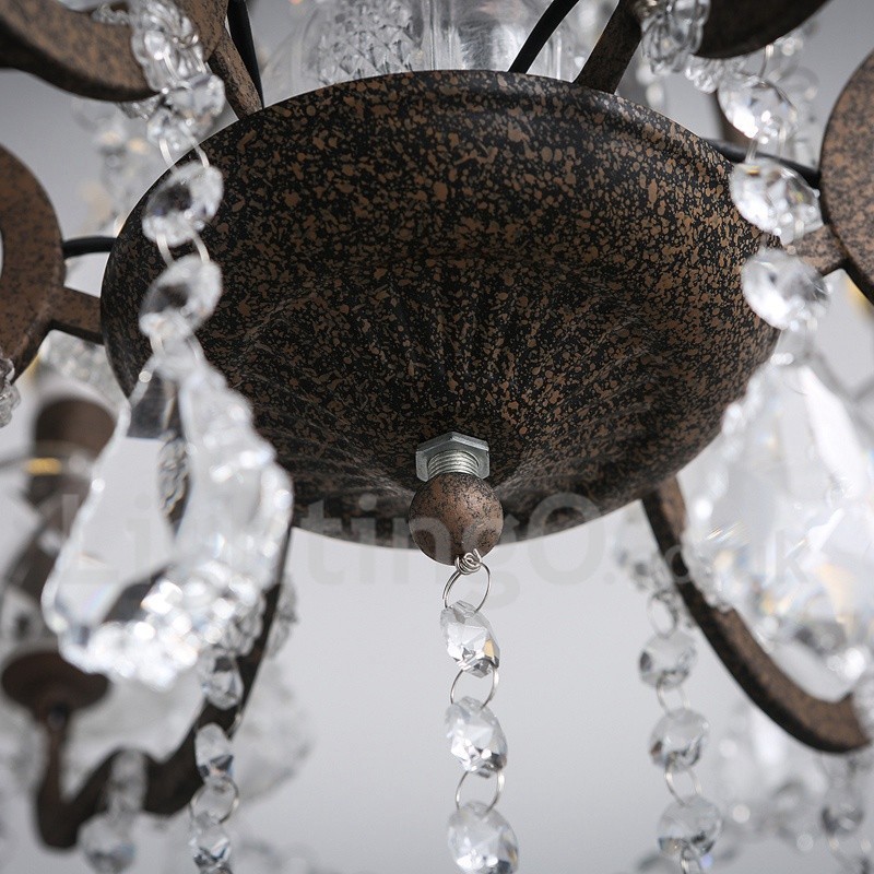 6 Svetlo s priemerom 60CM Vintage Crystal Maľba Kovový luster Hrdzavá železná farba Závesné svetlo