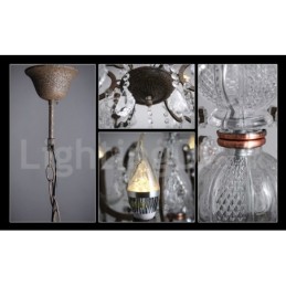 6 Svetlo s priemerom 60CM Vintage Crystal Maľba Kovový luster Hrdzavá železná farba Závesné svetlo