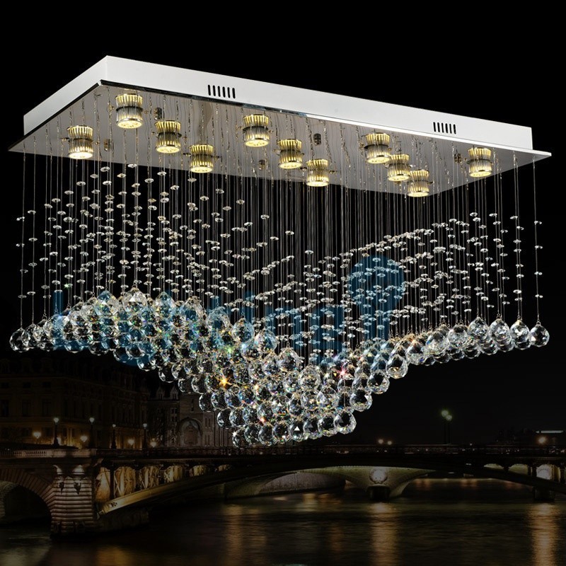Moderný súčasný luster Závesné svietidlo na zapustenú montáž Crystal Rain Drop Light