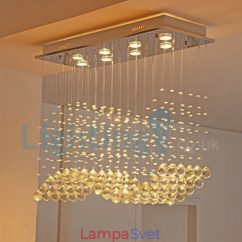 Moderný súčasný luster Závesné svietidlo na zapustenú montáž Crystal Rain Drop Light