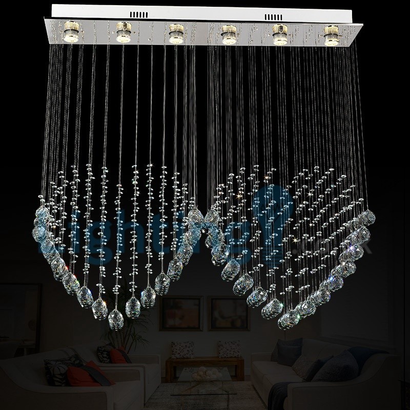 Moderný súčasný luster Závesné svietidlo na zapustenú montáž Crystal Rain Drop Light