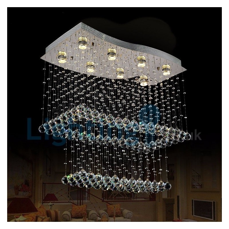 Moderný súčasný luster Závesné svietidlo na zapustenú montáž Crystal Rain Drop Light