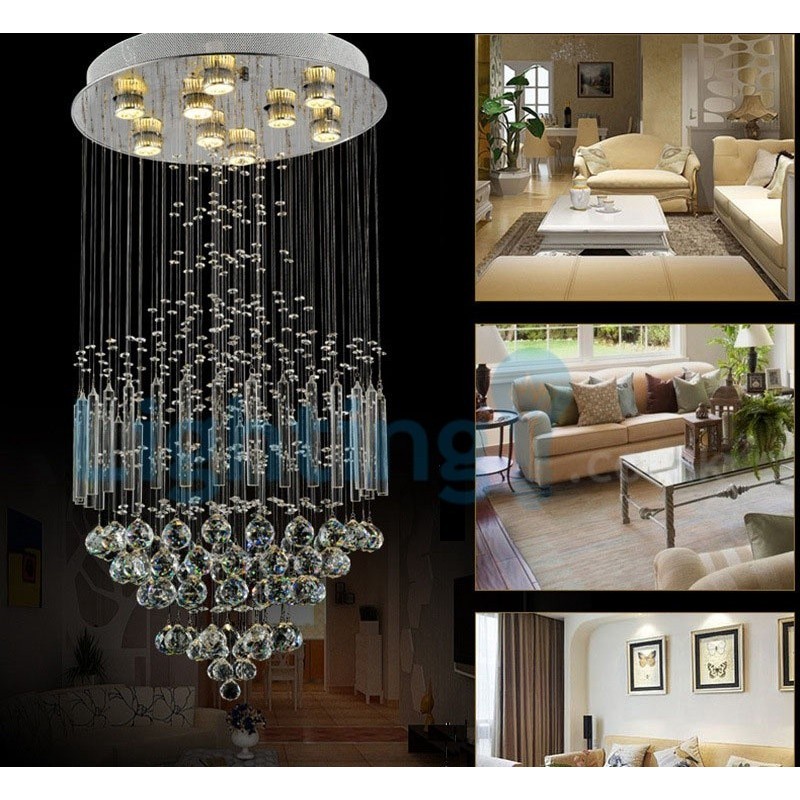 Moderný súčasný luster Závesné svietidlo na zapustenú montáž Crystal Rain Drop Light
