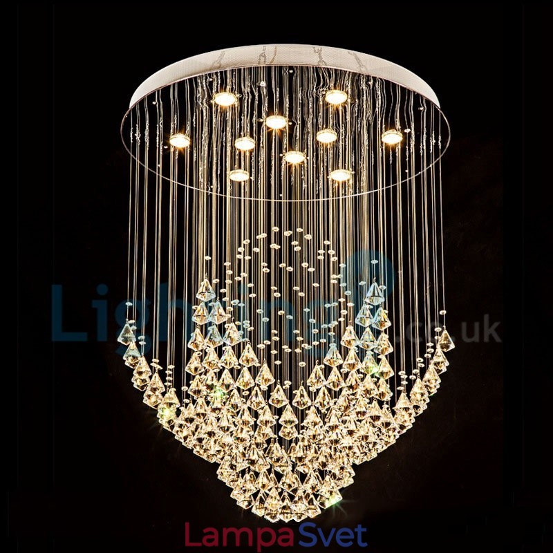 Moderný súčasný luster Závesné svietidlo na zapustenú montáž Crystal Rain Drop Light