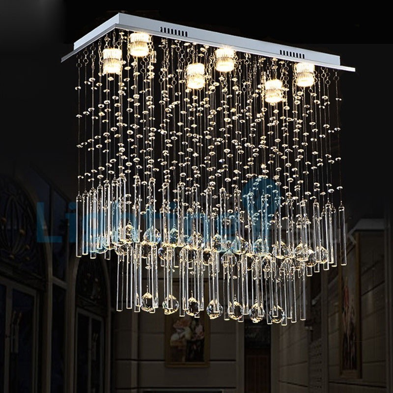 Moderný súčasný luster Závesné svietidlo na zapustenú montáž Crystal Rain Drop Light