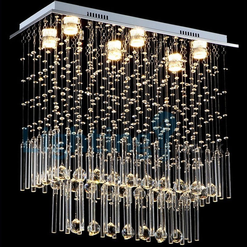 Moderný súčasný luster Závesné svietidlo na zapustenú montáž Crystal Rain Drop Light